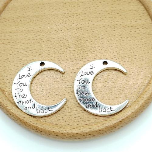 Zinc alliage Moon pendentifs, alliage de zinc, lune, Plaqué de couleur d'argent, DIY, 28x30mm, 100PC/sac, Vendu par sac