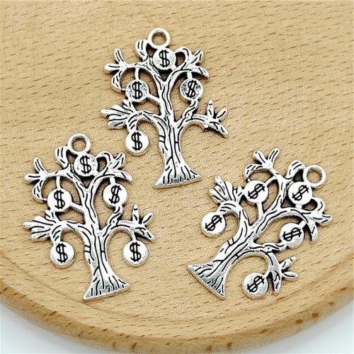 Sinc Alloy Pendants, Crann, dath airgid antique plátáilte, DIY, 22x29mm, 100ríomhairí pearsanta/Mála, Díolta De réir Mála