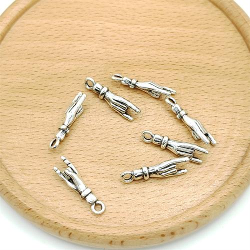 Pendants Sinc Alloy Hand, dath airgid antique plátáilte, DIY, 10x38mm, 100ríomhairí pearsanta/Mála, Díolta De réir Mála