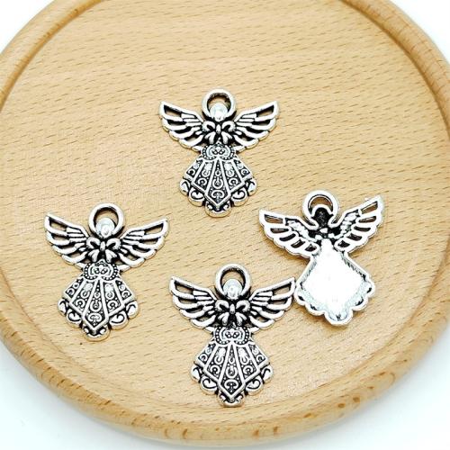 Sinc Alloy Pendants, Angel, dath airgid antique plátáilte, DIY, 23x26mm, 100ríomhairí pearsanta/Mála, Díolta De réir Mála