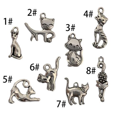 Zinc Alloy Animal Pendants Cat antique silver color plated DIY Sold By Bag