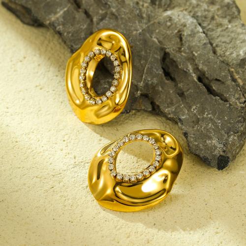 Roestvrij staal Stud Earrings, 304 roestvrij staal, 18K verguld, mode sieraden & micro pave zirconia & voor vrouw, gouden, 26.70x34mm, Verkocht door pair