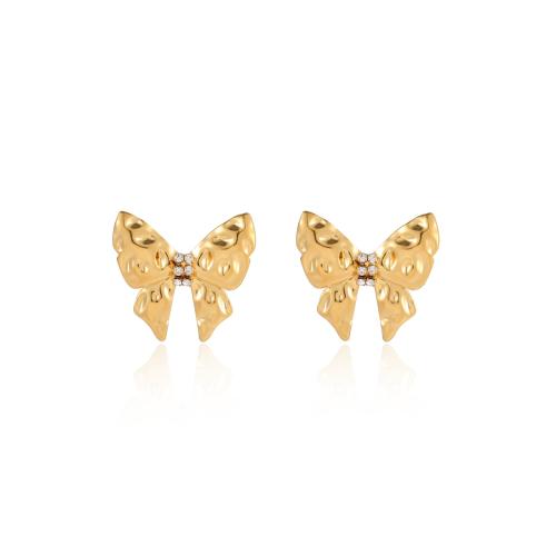 Stainless Steel Stud Earrings 304 Stainless Steel Butterfly fashion jewelry & micro pave cubic zirconia & for woman golden Sold By Pair