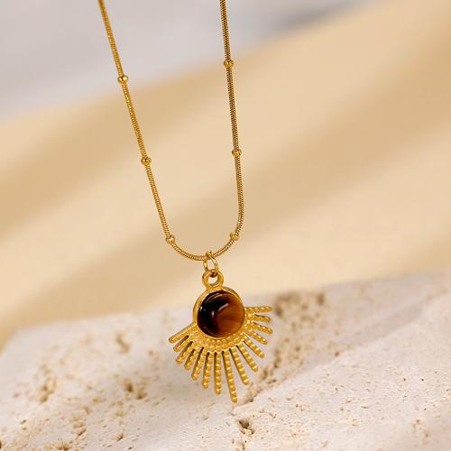 Stainless Steel Jewelry Necklace 304 Stainless Steel with Tiger Eye fashion jewelry & for woman golden Length Approx 45 cm Sold By PC