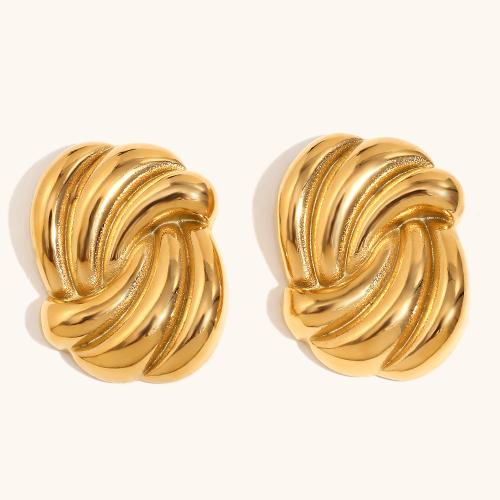 Roestvrij staal Stud Earrings, 304 roestvrij staal, 18K verguld, mode sieraden & voor vrouw, gouden, 21.20x28.40mm, Verkocht door pair