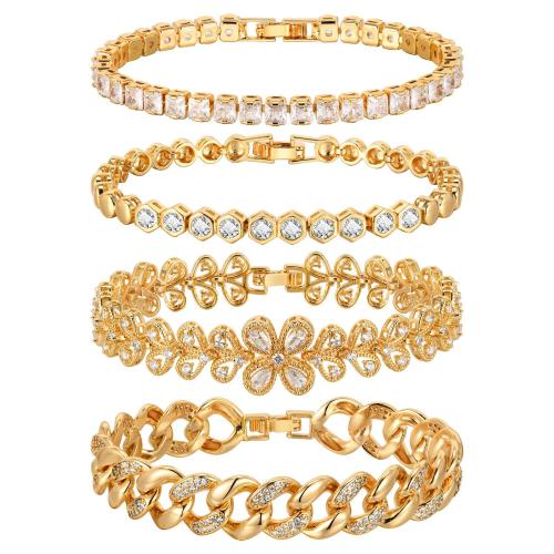 Pulseras de latón, metal, diferentes estilos para la opción & para mujer & con diamantes de imitación, dorado, longitud aproximado 18 cm, Vendido por UD