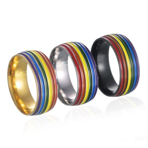 Titanium Steel Finger Ring Unisex & enamel width 8mm thickness 2mm Sold By PC