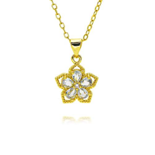 Brass Necklace with Cubic Zirconia gold color plated & fashion jewelry & for woman nickel lead & cadmium free Length Approx 45 cm Sold By PC