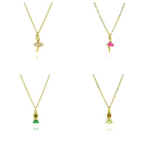 Collier en laiton cubique Zircon Micro Pave, Placage de couleur d'or, bijoux de mode & pavé de micro zircon & pour femme & émail, plus de couleurs à choisir, protéger l'environnement, sans nickel, plomb et cadmium, Longueur Environ 45 cm, Vendu par PC