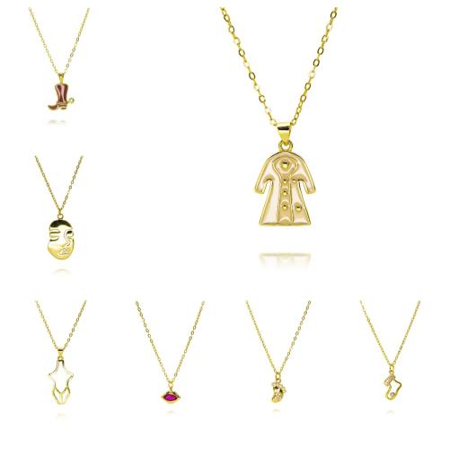 Collier en laiton cubique Zircon Micro Pave, Placage de couleur d'or, Forme différente pour le choix & bijoux de mode & pavé de micro zircon & pour femme & émail, plus de couleurs à choisir, protéger l'environnement, sans nickel, plomb et cadmium, Longueur Environ 45 cm, Vendu par PC