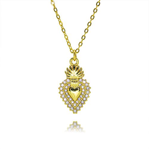 Cubic Zircon Micro Pave Brass Necklace gold color plated & fashion jewelry & micro pave cubic zirconia & for woman nickel lead & cadmium free Length Approx 45 cm Sold By PC