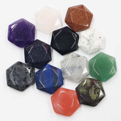 Gemstone Vedhæng Smykker, Natursten, Hexagon, du kan DIY & forskellige materialer til valg, flere farver til valg, 28x25x10mm, Solgt af PC