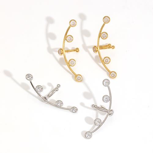 Brassard de boucle d'oreille de mode, Acier inoxydable 304, bijoux de mode & pour femme & avec strass, plus de couleurs à choisir, 47.50x14.80mm, Vendu par paire