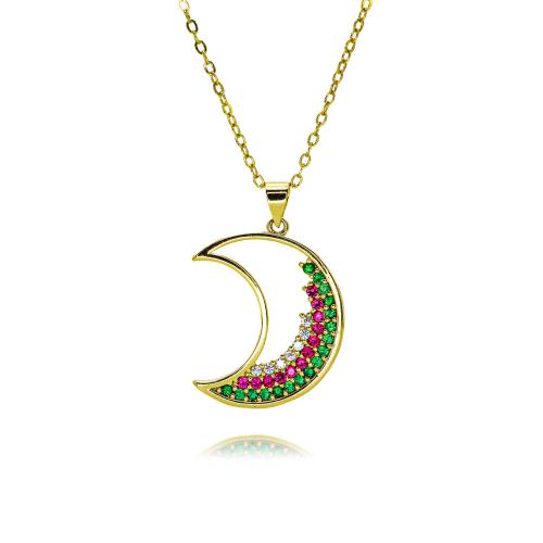 Collier en laiton cubique Zircon Micro Pave, lune, Placage de couleur d'or, bijoux de mode & normes différentes pour le choix & pavé de micro zircon & pour femme, plus de couleurs à choisir, protéger l'environnement, sans nickel, plomb et cadmium, Longueur Environ 45 cm, Vendu par PC