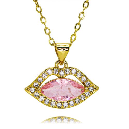 Collier en laiton cubique Zircon Micro Pave, lèvre, Placage de couleur d'or, bijoux de mode & normes différentes pour le choix & pavé de micro zircon & pour femme, plus de couleurs à choisir, protéger l'environnement, sans nickel, plomb et cadmium, Longueur Environ 45 cm, Vendu par PC