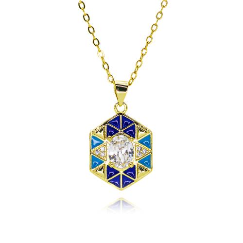 Collier en laiton cubique Zircon Micro Pave, Placage de couleur d'or, Forme différente pour le choix & bijoux de mode & pavé de micro zircon & pour femme & émail, plus de couleurs à choisir, protéger l'environnement, sans nickel, plomb et cadmium, Longueur Environ 45 cm, Vendu par PC