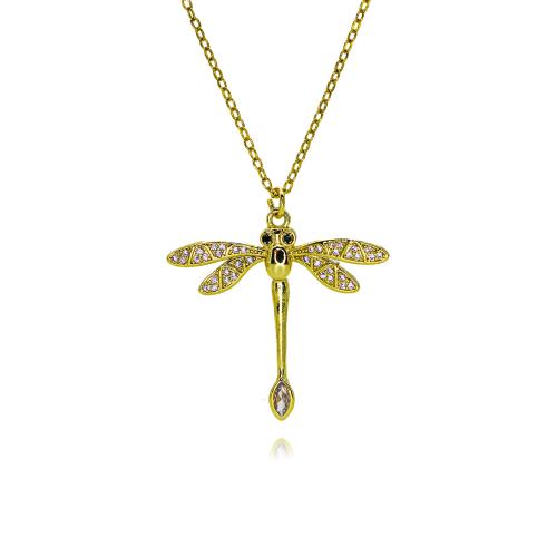 Cubic Zircon Micro Pave Brass Necklace Dragonfly gold color plated fashion jewelry & micro pave cubic zirconia & for woman nickel lead & cadmium free Length Approx 45 cm Sold By PC