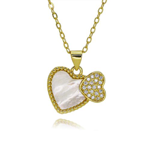 Cubic Zircon Micro Pave Brass Necklace with Shell gold color plated & fashion jewelry & micro pave cubic zirconia & for woman nickel lead & cadmium free Length Approx 45 cm Sold By PC