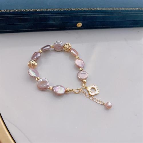 Sötvatten odlade Pearl Bracelet, Freshwater Pearl, med Mässing, med 5cm extender kedja, mode smycken, flerfärgad, Längd 17 cm, Säljs av PC