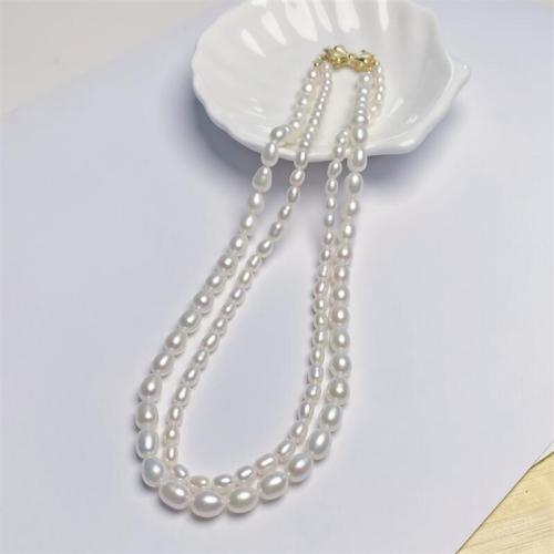 Collier de perles d'eau douce naturelles, perle d'eau douce cultivée, bijoux de mode, blanc, Pearl size: 4mm+6mm, Longueur Environ 42 cm, Vendu par PC