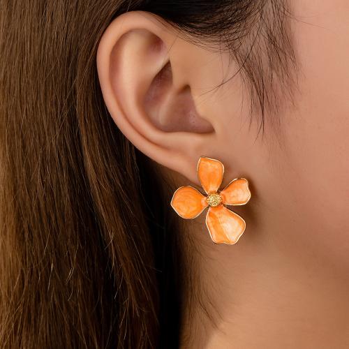 Zinc Alloy Stud Earring petals plated for woman & enamel gold Sold By Pair