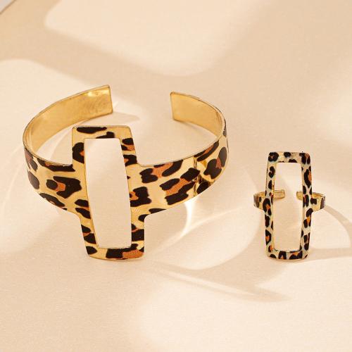 Jewelry Sets cuff bangle & finger ring Iron plated for woman gold Sold By Set