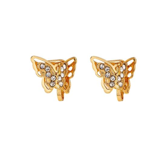 Zinc Alloy Earring Clip Butterfly plated micro pave cubic zirconia & for woman gold Sold By Pair