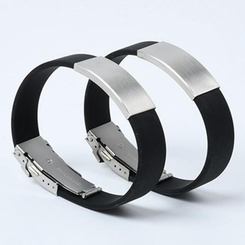 Silicone Bracelets Titanium Steel with Silicone plated Unisex black Length Approx 26 cm Sold By PC