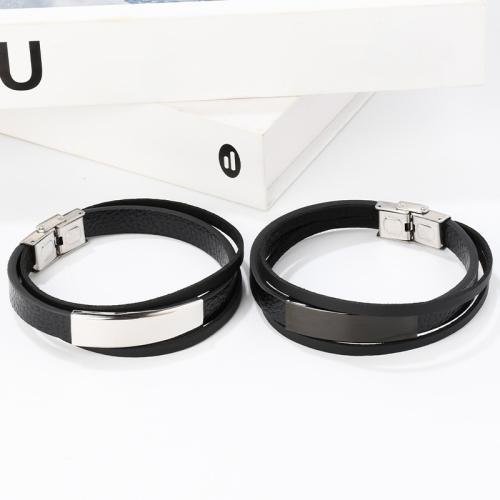 Bracelet cordon en cuir, acier inoxydable 316L, avec Cuir synthétique, Placage, unisexe, plus de couleurs à choisir, Longueur Environ 21.5 cm, Vendu par PC