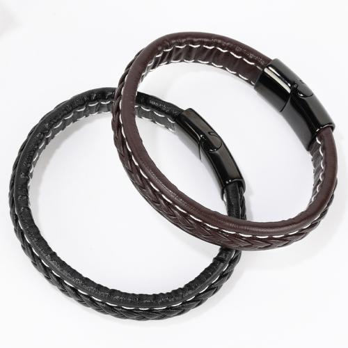 Leather Cord Bracelet 304 Stainless Steel plated Unisex Length Approx 21.5 cm Sold By PC