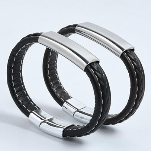 Bracelets cordon PU, Acier inoxydable 304, avec cuir PU, Placage, unisexe, plus de couleurs à choisir, Longueur Environ 21 cm, Vendu par PC