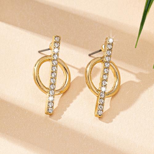 Zinc Alloy Stud Earring plated micro pave cubic zirconia & for woman gold Sold By Pair