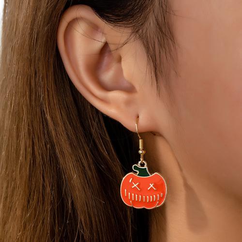 Iron Earring Zinc Alloy Pumpkin plated for woman & enamel gold Sold By Pair