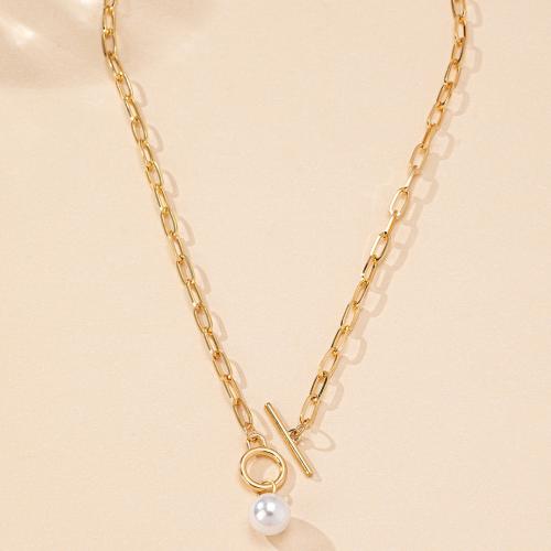 Zinc Alloy Jewelry Necklace with Plastic Pearl plated for woman gold Sold By PC