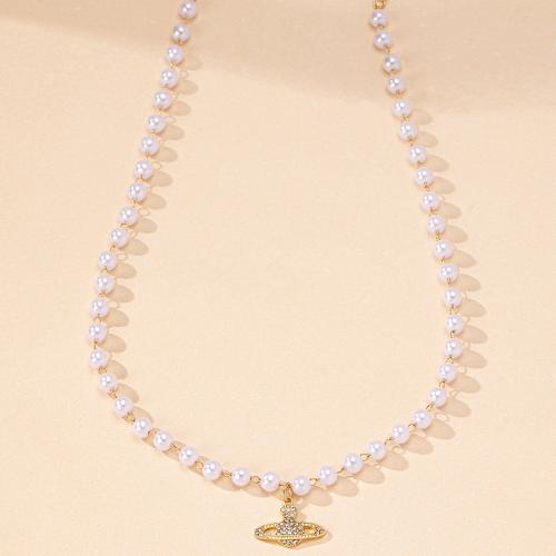 Zinc Alloy Jewelry Necklace with Plastic Pearl plated & micro pave cubic zirconia & for woman Sold By PC