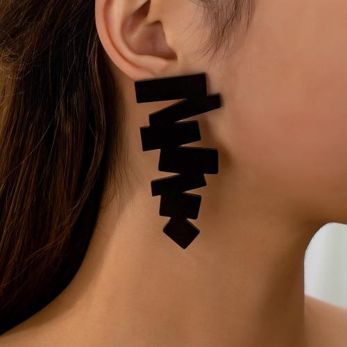 Iron Earring with Acrylic plated for woman black Sold By Pair