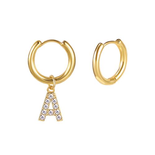 304 rustfrit stål Huggie Hoop Drop Earring, Alfabet bogstav, guldfarve belagt, forskellige stilarter for valg & Micro Pave cubic zirconia & for kvinde, 14x26mm, Solgt af par