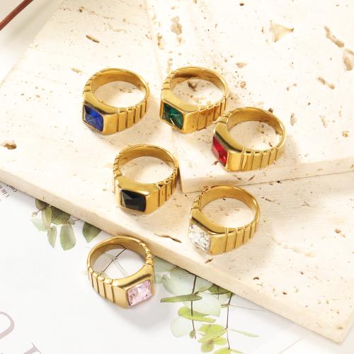 Titanium Steel Finger Ring Geometrical Pattern gold color plated & for woman & with rhinestone US Ring Sold By PC