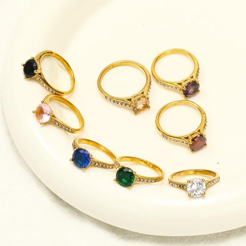 Titanium Steel Finger Ring gold color plated & for woman & with cubic zirconia US Ring Sold By PC