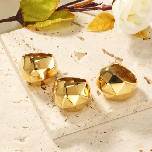 Titanium Steel Finger Ring Geometrical Pattern gold color plated & for woman US Ring Sold By PC