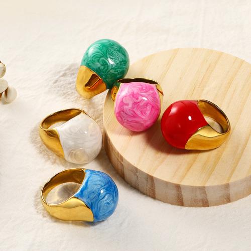 Titanium Steel Finger Ring gold color plated & for woman & enamel US Ring Sold By PC