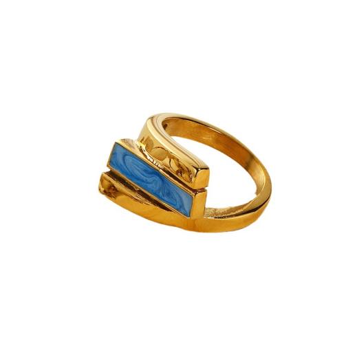 Titanium Steel Finger Ring Geometrical Pattern gold color plated & for woman & enamel US Ring Sold By PC