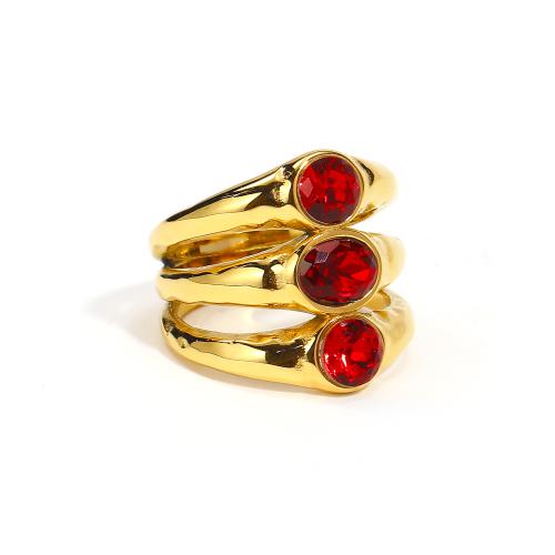 Titanium Staal Finger Ring, Ovaal, gold plated, verschillende grootte voor keus & micro pave zirconia & voor vrouw, meer kleuren voor de keuze, Maat:6-10, Verkocht door PC