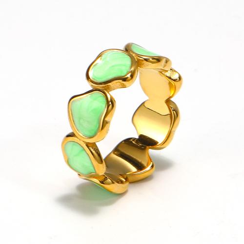 Titanium Steel Finger Ring Heart gold color plated & for woman & enamel US Ring Sold By PC