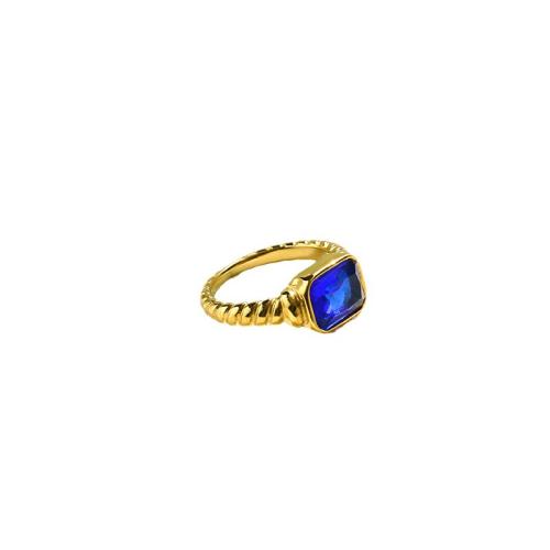 Titanium Steel Finger Ring Geometrical Pattern gold color plated & for woman & with rhinestone US Ring Sold By PC