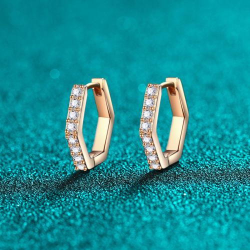 925 Sterling Sølv Drop Earring, med Moissanite (Moissanite), Geometrisk mønster, Plating champagne guld, for kvinde & hule, 15.90x14.40mm, Solgt af par