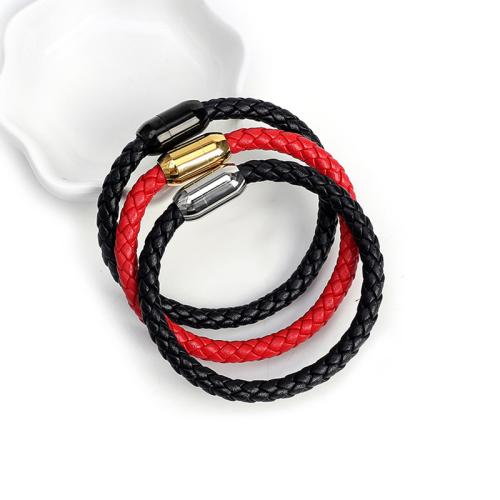 Stainless Steel Jewelry Bracelet 304 Stainless Steel with cowhide cord fashion jewelry & Unisex Length Approx 18 cm Sold By PC