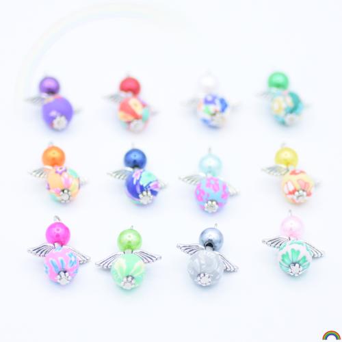 Zinc Alloy Pendants with ABS Plastic Pearl & Polymer Clay DIY Random Color 25mm Sold By Bag