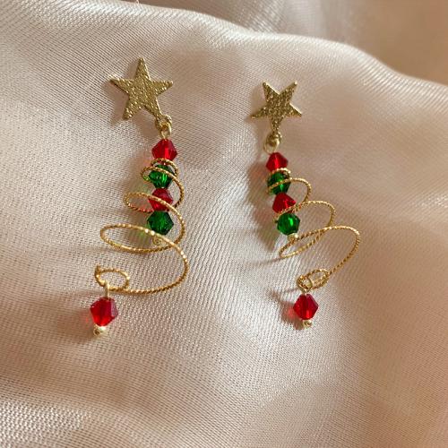 Christmas Earrings Brass Christmas Tree Christmas Design & fashion jewelry & for woman 42mm Sold By Pair