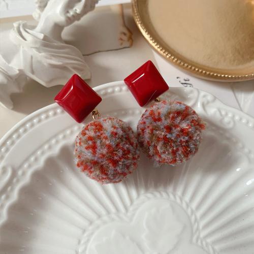 Christmas Earrings Resin with Plush Christmas Design & fashion jewelry & for woman red Sold By Pair